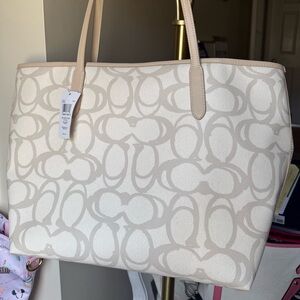 Coach Neutral Signature Canvas Tote in Chalk and Beige